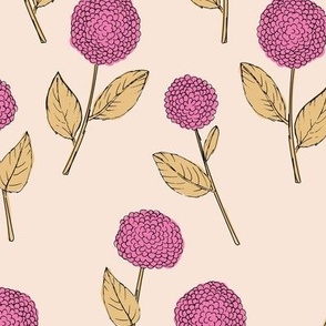 Autumn flowers - allium boho union flower botanical  scandinavian nature design fuchsia pink ochre on blush 