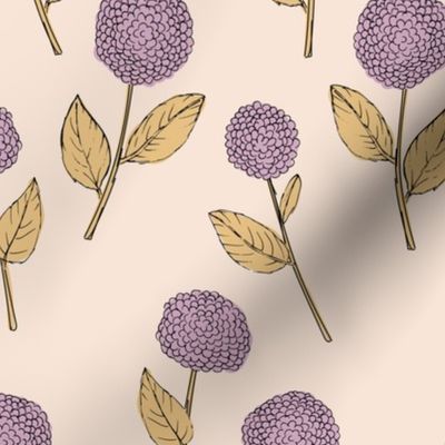 Autumn flowers - allium boho union flower botanical  scandinavian nature design violet purple ochre on blush 