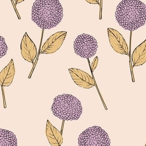 Autumn flowers - allium boho union flower botanical  scandinavian nature design violet purple ochre on blush 