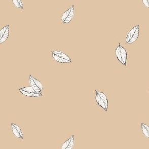 Delicate leaves - autumn garden with soft little petals boho minimalist scandinavian vintage fall design white on tan beige