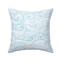 Hand-drawn waves , swirls malibu blue jumbo scale coastal fabric