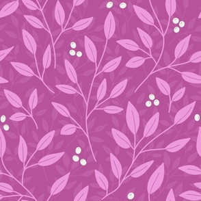 Pink Leaves White Berries Raspberry Background