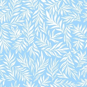 blue and white Inky Flowing Leaves Silhouettes - Small Scale
