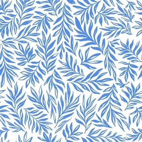 calm blue and white Inky Flowing Leaves Silhouettes - Small Scale