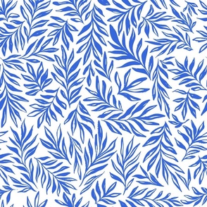 classic blue and white Inky Flowing Leaves Silhouettes - Large Scale