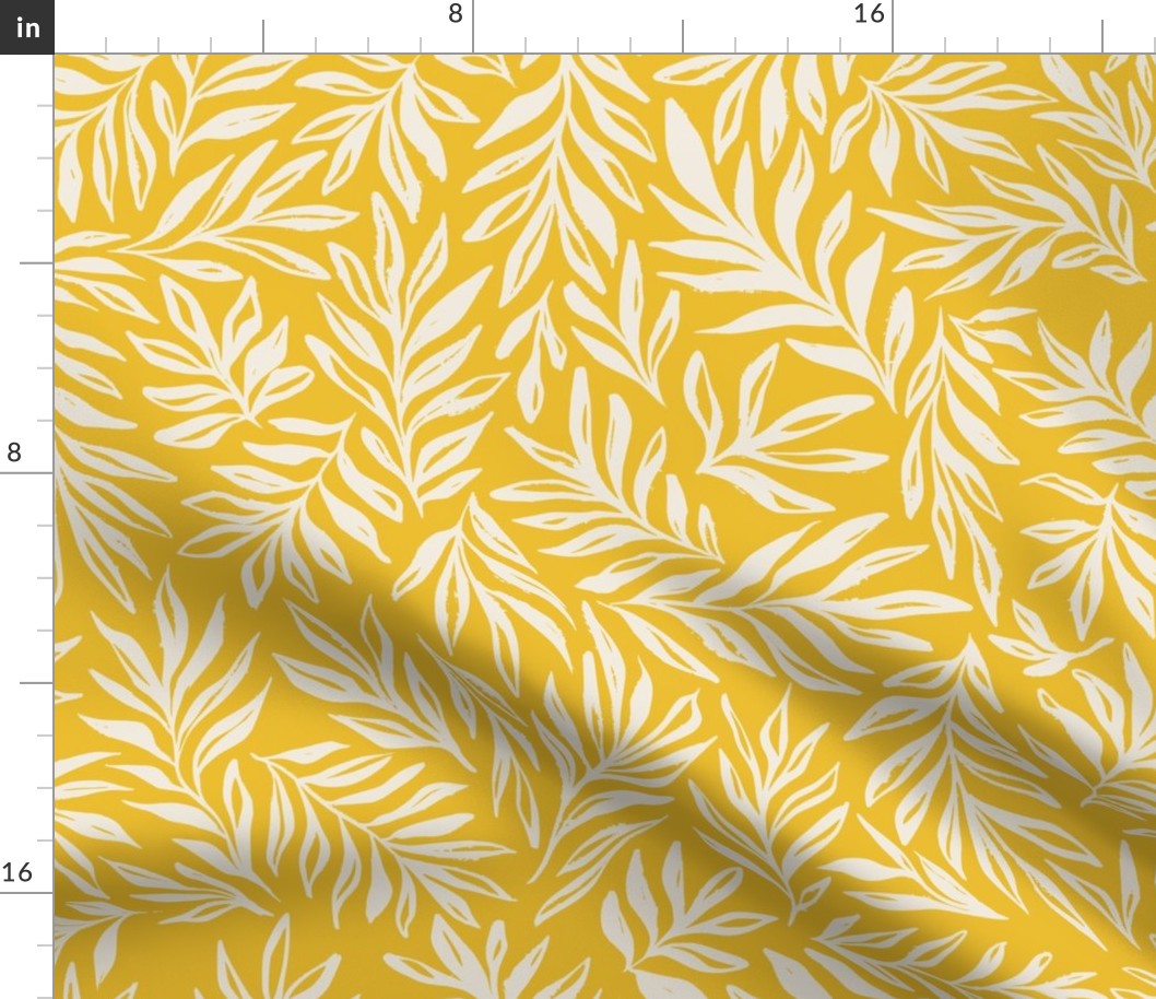 pastel yellow Inky Flowing Leaves Silhouettes - Large Scale