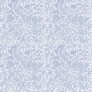 Distressed Blue Floral Scroll Blockprint 8x8