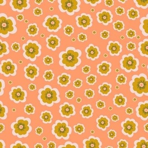  Peach & Mustard Flowers, Kids Fabric, Cute Floral Pattern-8'x8'