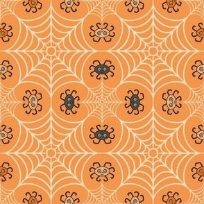 Lucky clover cobweb with happy halloween spiders orange_S small scale for napkins _ new