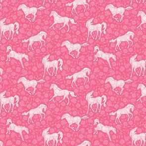 Pink Horses Running Through Fields of Pink Flowers