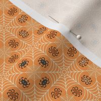 Lucky clover cobweb with happy halloween spiders orange_XS tiny scale for patchwork_new