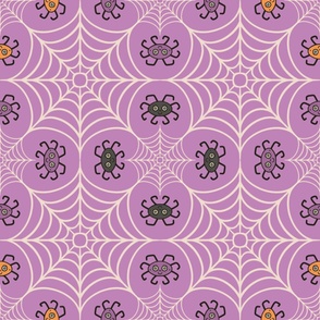 Lucky clover cobweb with happy halloween spiders bluish purple_L large scale for bedding_new