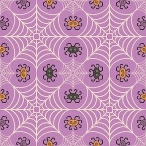 Lucky clover cobweb with happy halloween spiders bluish purple_S small scale for napkins_new