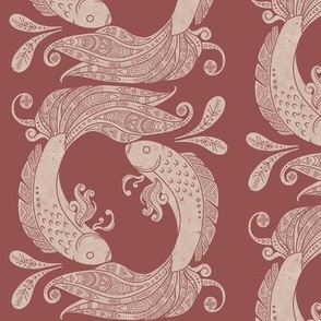  zodiac sign pisces Sea Nautical Fish Ocean red beige marsala