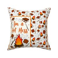 14x18 Panel I'm a Hot Mess Funny Campfire S'Mores on Ivory for Small Wall Hanging or Hand Towel