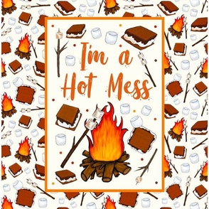 14x18 Panel I'm a Hot Mess Funny Campfire S'Mores on Ivory for Small Wall Hanging or Hand Towel