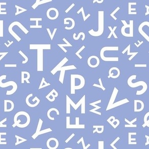 Tossed alphabet - minimalist abc in mid-century retro font typography back to school design white on duck egg blue  