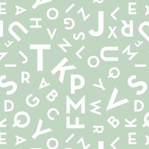 Tossed alphabet - minimalist abc in mid-century retro font typography back to school design white on mist green 