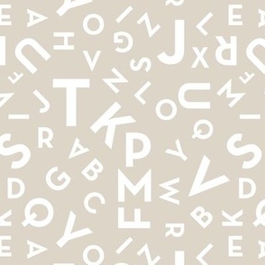 Tossed alphabet - minimalist abc in mid-century retro font typography back to school design white on sand beige 