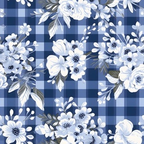 Gingham blue floral