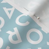 Tossed alphabet ABC - minimalist text mid-century retro font typography back to school design white on baby blue 