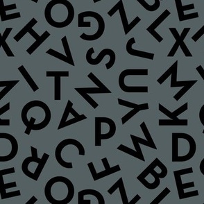 Tossed alphabet ABC - minimalist text mid-century retro font typography back to school design black on cool gray 