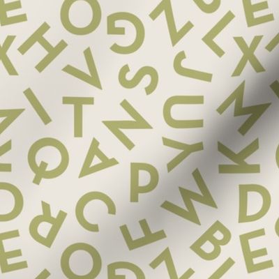 Tossed alphabet ABC - minimalist text mid-century retro font typography back to school design matcha green on ivory 