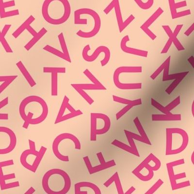 Tossed alphabet ABC - minimalist text mid-century retro font typography back to school design burnt barbie pink on blush 