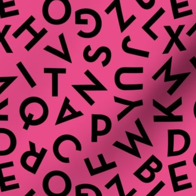 Tossed alphabet ABC - minimalist text mid-century retro font typography back to school design black on barbie pink 