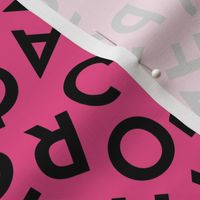 Tossed alphabet ABC - minimalist text mid-century retro font typography back to school design black on barbie pink 