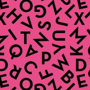 Tossed alphabet ABC - minimalist text mid-century retro font typography back to school design black on barbie pink 