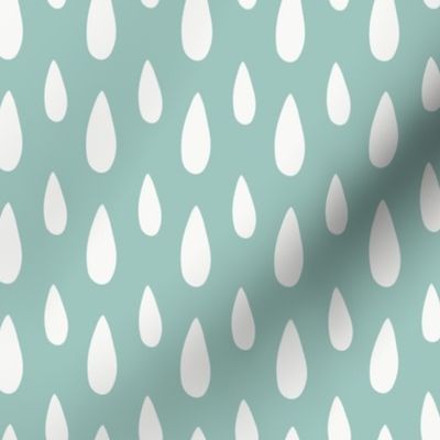 Large hand drawn raindrops in teal green and white