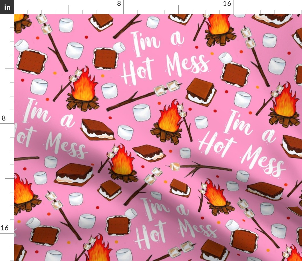 Large Scale I'm a Hot Mess Campfire S'mores on Pink