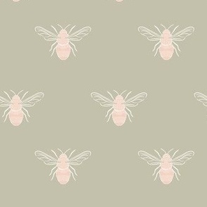Small hand drawn bumble bee in sage, pink and white