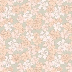 Small Hand drawn scattered floral in sage, peach, pink and cream