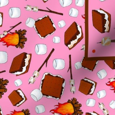 Large 27x18 Fat Quarter Panel I'm a Hot Mess Campfire S'mores on Pink for Wall Hanging or Tea Towel