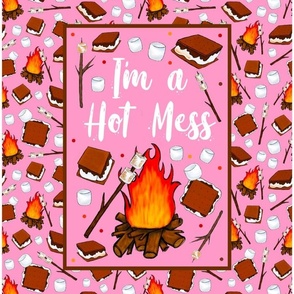 14x18 Panel I'm a Hot Mess Campfire S'mores on Pink for Small Wall Hanging or Hand Towel