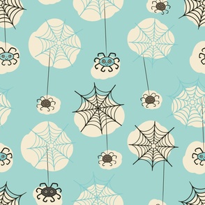 Happy Halloween Spider vintage blue_XL jumbo scale for wallpaper N