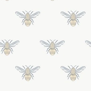 Small hand drawn bumble bee in gold, cream and navy