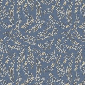 small hand drawn floral sketch in navy blue and golden yellow