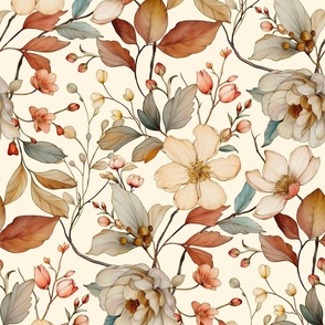 Vale Watercolor Floral Pattern - Cream