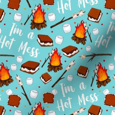 Medium Scale I'm a Hot Mess Funny Campfire S'mores on Pool Blue