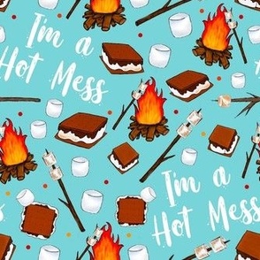 Medium Scale I'm a Hot Mess Funny Campfire S'mores on Pool Blue