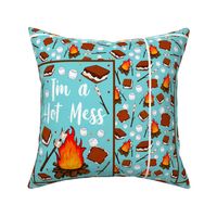 14x18 Panel I'm a Hot Mess Funny Campfire S'mores on Pool Blue for DIY Garden Flag Small Wall Hanging or Hand Towel