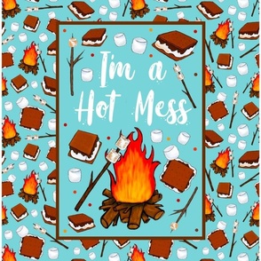 14x18 Panel I'm a Hot Mess Funny Campfire S'mores on Pool Blue for DIY Garden Flag Small Wall Hanging or Hand Towel