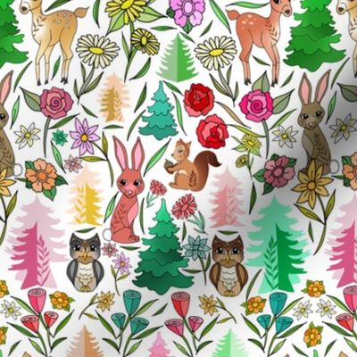 Kitschy Retro Vintage Forest Friends (small scale white background)  