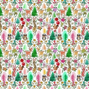 Kitschy Retro Vintage Forest Friends (small scale white background)  