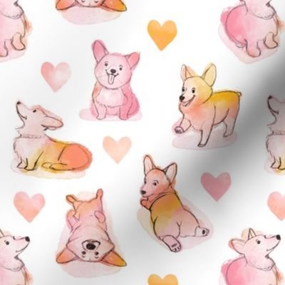 Corgi Love in Pink and Peach