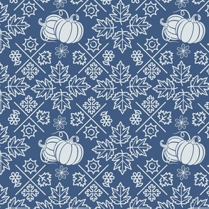 Fall Leaves Flowers and Pumpkins with Dark Blue Background