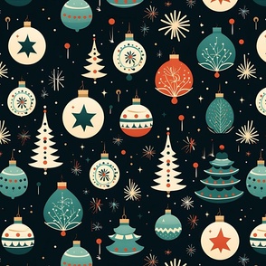 Christmas Trees & Ornaments on Black